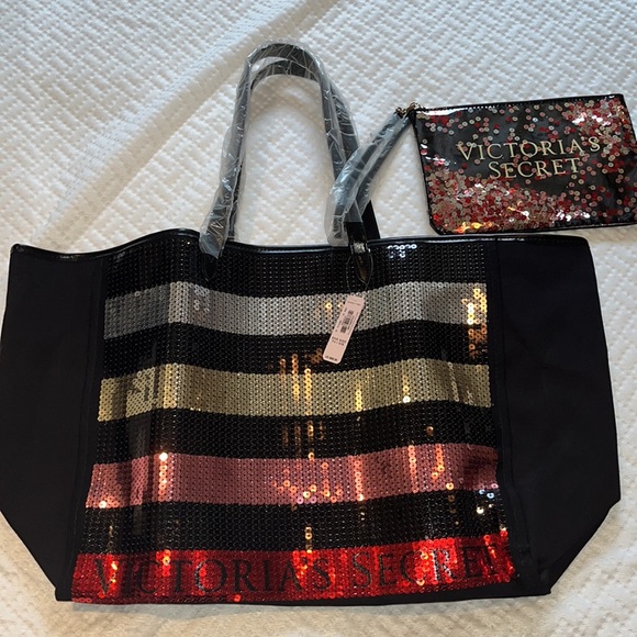 NWT Victoria’s Secret large sequin tote bag with matching accessory bag - Picture 3 of 13